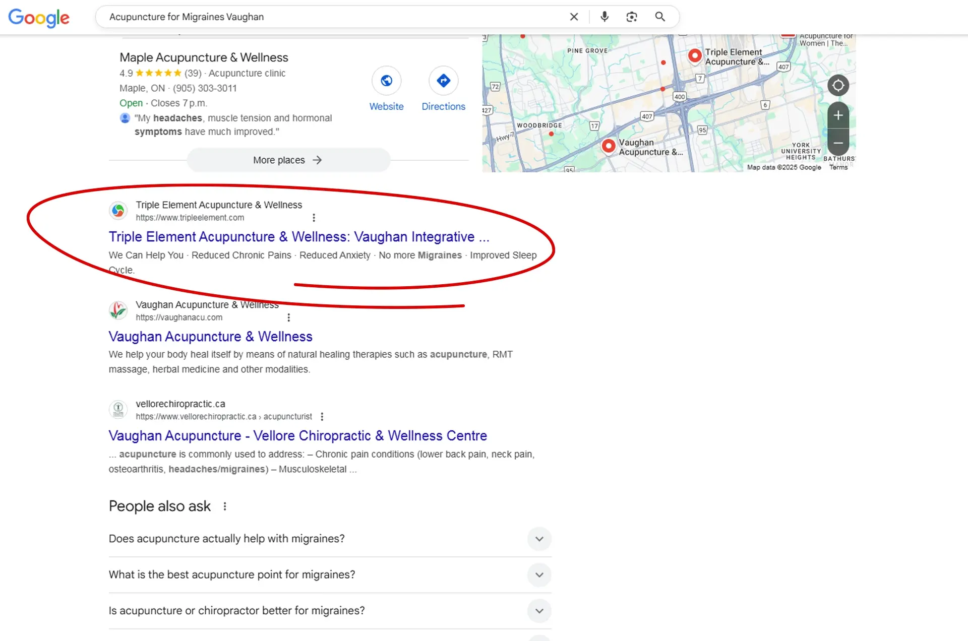 22 Keywords in Top 3 – Triple Element Owns Vaughan Search